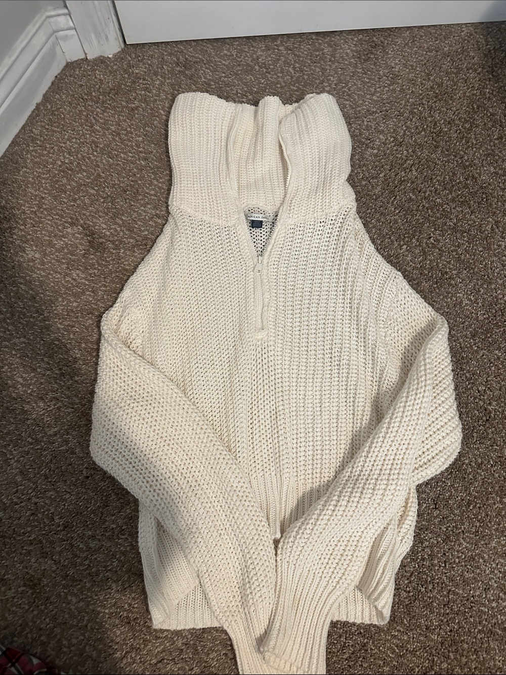 American Eagle Outfitters Cream Funnel Neck Half-Zip Sweater